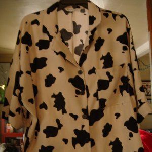 Vine & Love Cow Print Blouse/Top Women's Medium
